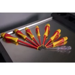 Jeu de 7 tournevis bi-matière isolés 1000V Fente-PH + tournevis testeur