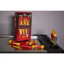 Jeu de 7 tournevis bi-matière isolés 1000V Fente-PH + tournevis testeur